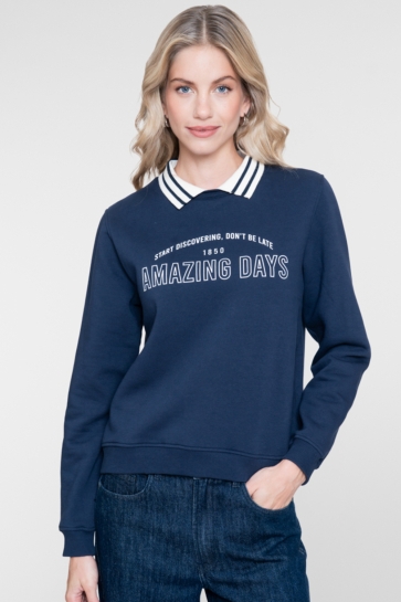 Geisha Trui SWEATER MET POLOKRAAG EN PRINT 62862 41 NAVY