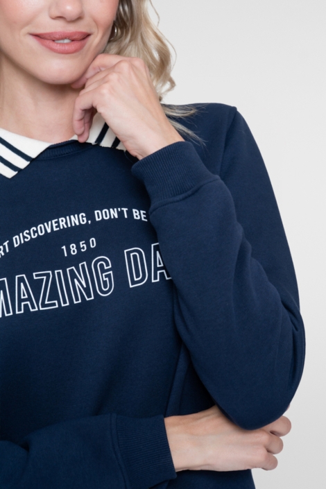 Geisha blauwe dames sweater | Close up