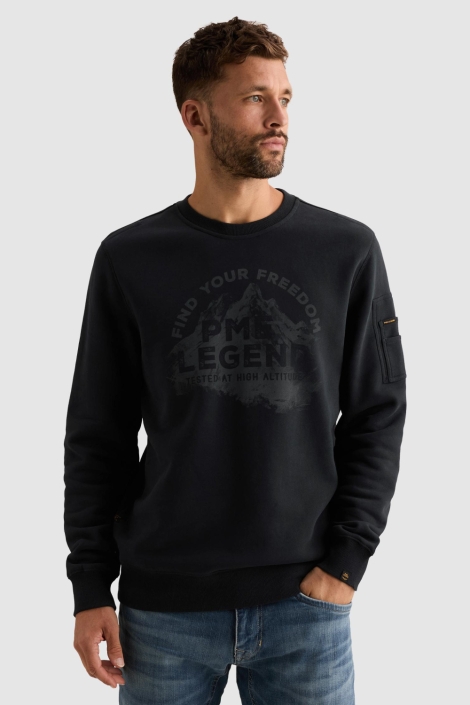 PME legend blauwe heren sweater | Model vooraanzicht