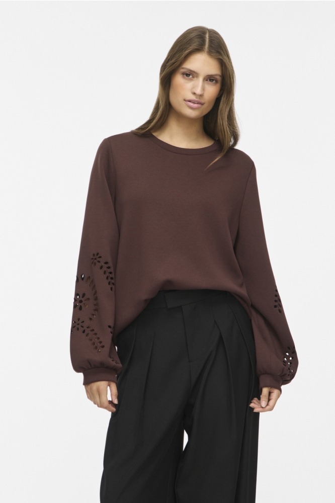Vila bruine dames sweater | Model vooraanzicht