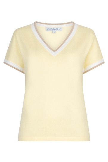 Red Button T-shirt JERRY V NECK STRIPED RIB SRB4977 Butter Yellow