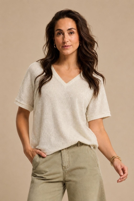 Red Button zilveren dames t-shirt | Model