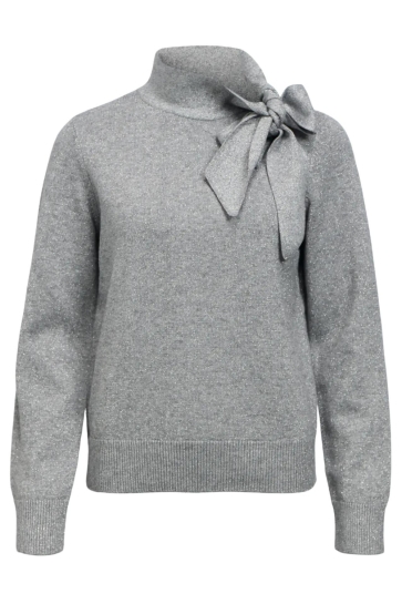 Object objthess l/s re bow glam knit pullo Grijs
