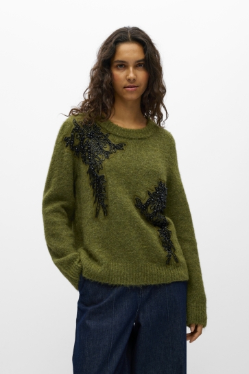 Object Trui OBJMELEA L/S RE KNIT PULLOVER 148 23050294 Martini Olive/Melange
