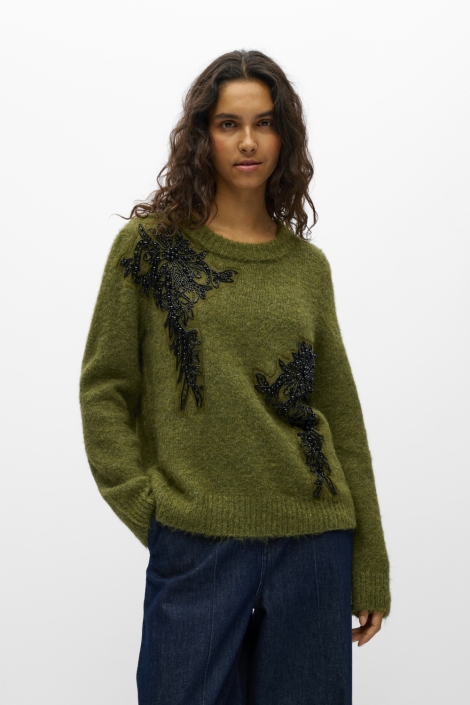 Object groene dames trui | Model vooraanzicht