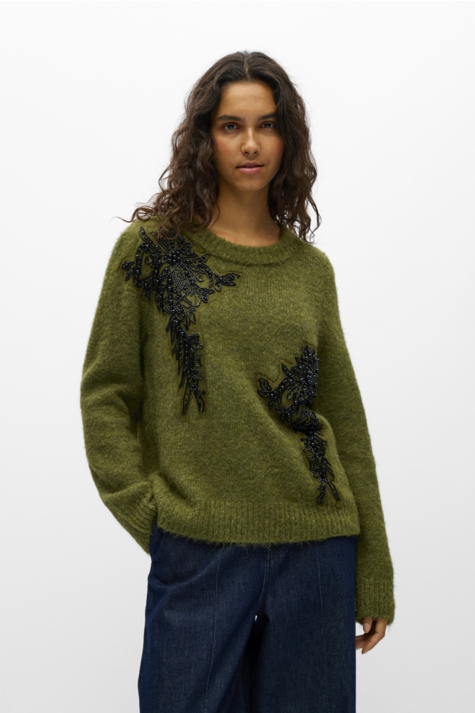 Object groene dames trui | Model vooraanzicht