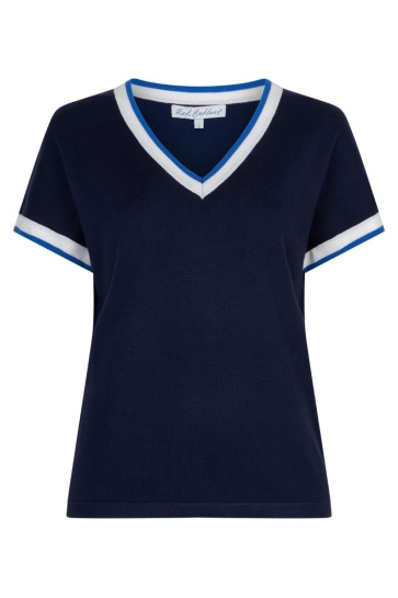 Red Button jerry v-neck striped rib Blauw
