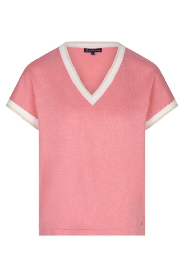 Red Button T-shirt JERRY V NECK STRIPED RIB SRB4977 satin rose