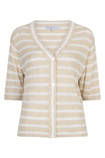 Red Button cardigan stripe & sequins Beige