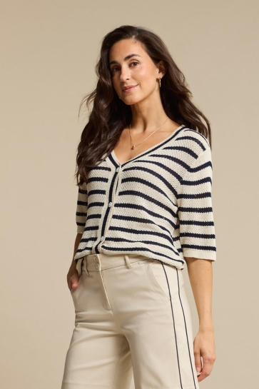 Red Button Vest CARDIGAN STRIPE AND SEQUINS SRB4957 Pearl/Darkblue