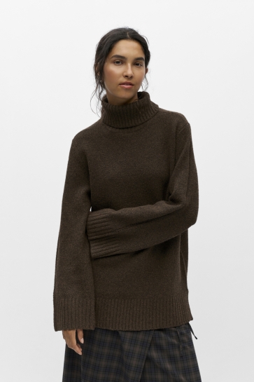 Object Trui OBJMALI L/S LO ROLLNECK PULLOVER NO 23049219 SEAL BROWN/MELANGE