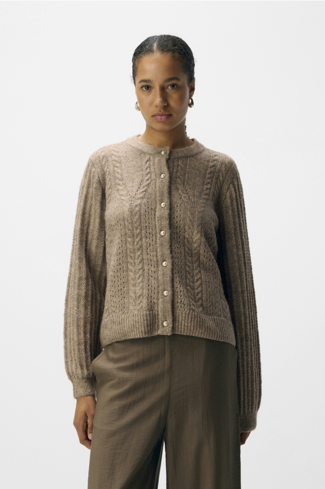 Object taupe dames vest | Model vooraanzicht