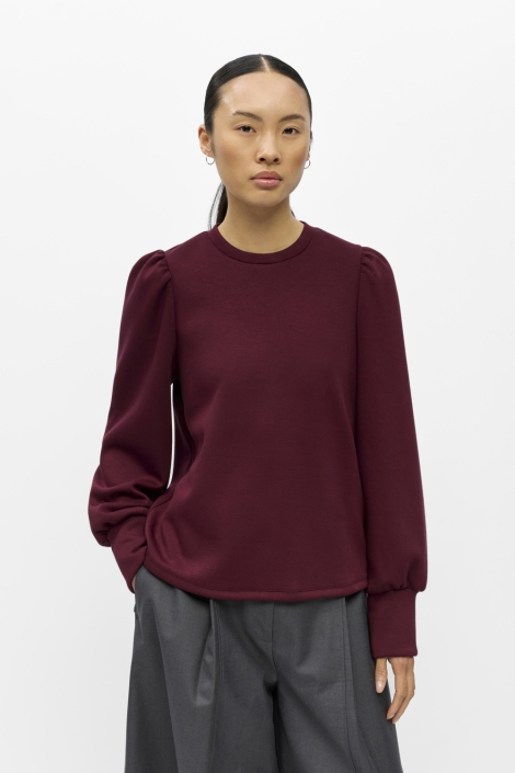 Object bordeaux dames sweater | Model vooraanzicht