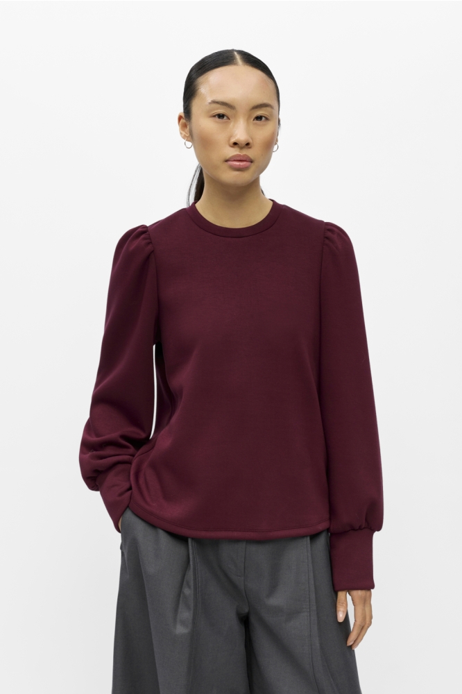 Object bordeaux dames sweater | Model vooraanzicht