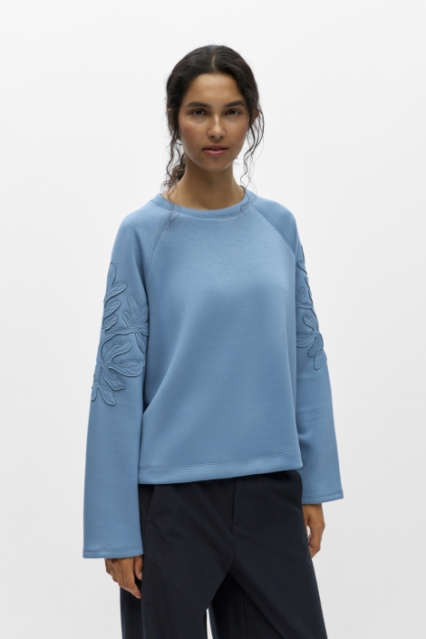 Object blauwe dames sweater | Model vooraanzicht