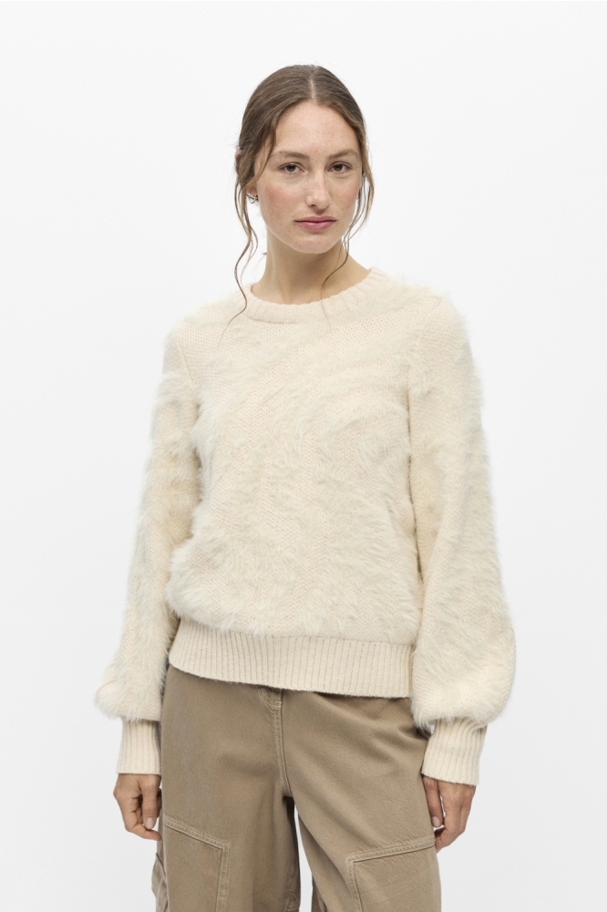 Object beige dames trui | Model vooraanzicht