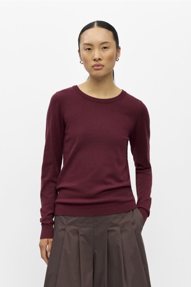Object bordeaux dames trui | Model vooraanzicht