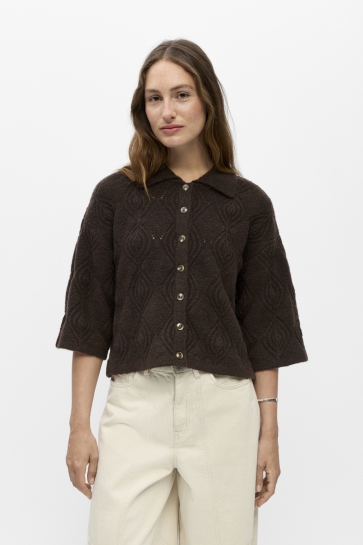 Object Vest OBJKAISA FLORA 3/4 LO KNIT CARDIGAN 23049201 SEAL BROWN/MELANGE
