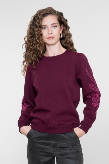 Geisha sweater SWEATER MET BLOEMEN EN EMBROIDERY OP DE MOUWEN 62547 24 000480 burgundy/fuchsia