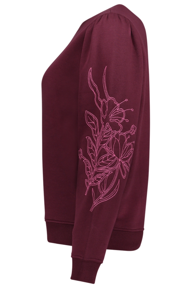 Geisha bordeaux dames sweater | Zijaanzicht