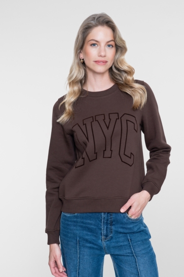 Geisha Trui SWEATER MET NYC OPDRUK 62567 41 Dark Brown