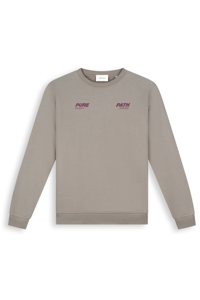 Pure Path taupe heren sweater | Vooraanzicht