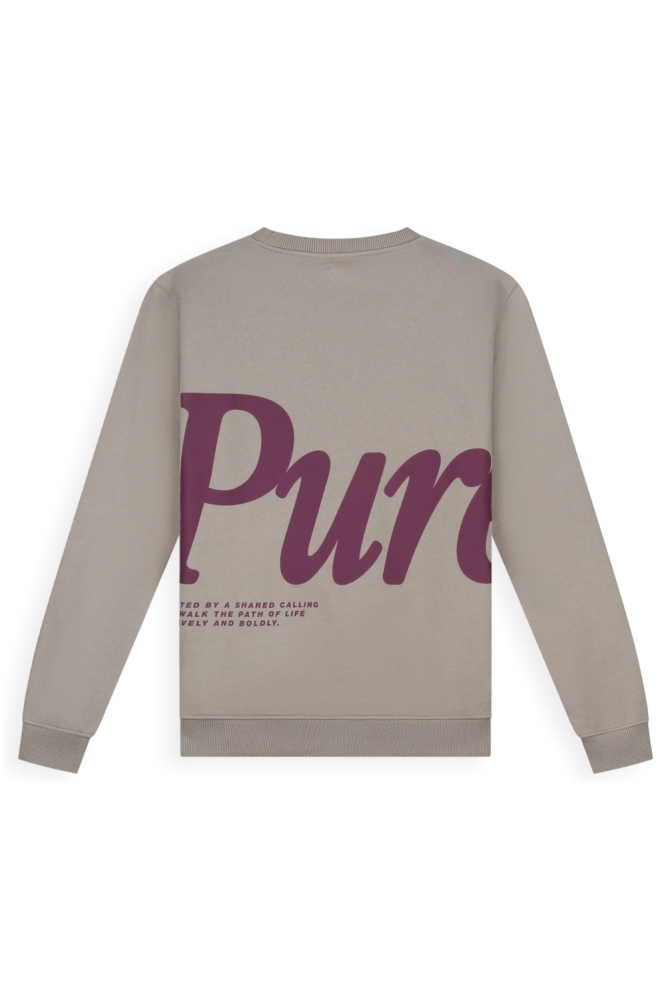 Pure Path taupe heren sweater | Achteraanzicht