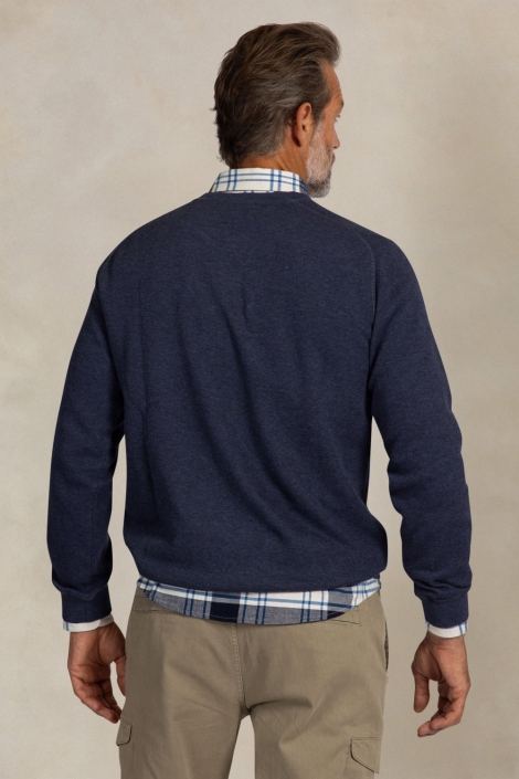 NZA blauwe heren sweater | Model achteraanzicht