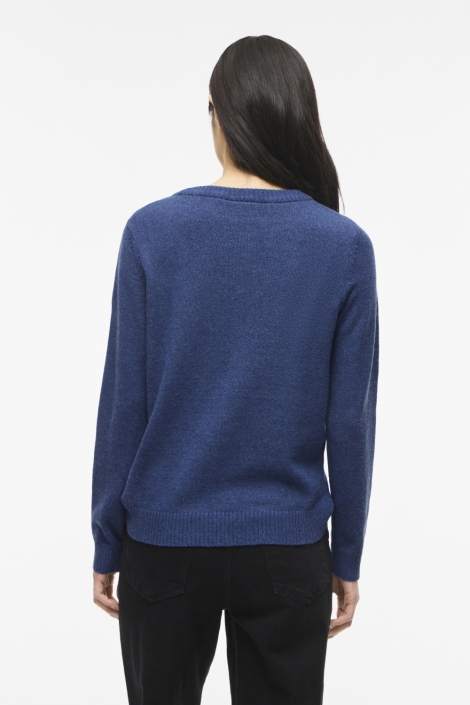 Vila blauwe dames trui | Model achteraanzicht
