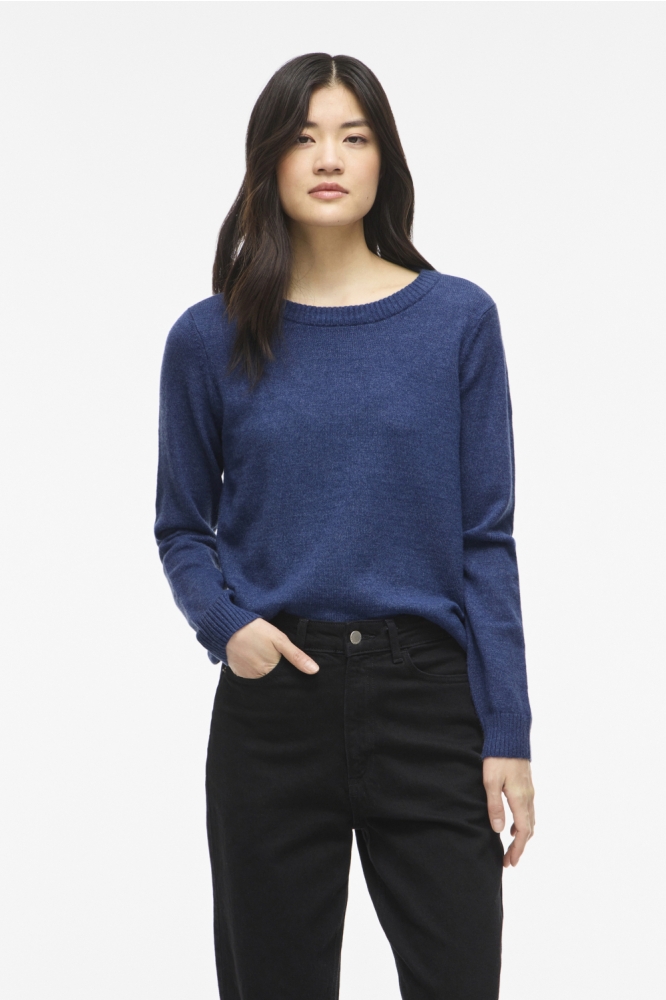 Vila blauwe dames trui | Model vooraanzicht
