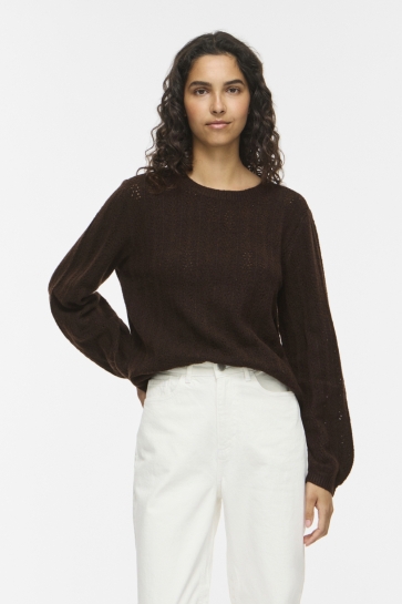 Vila viliga pointelle l/s o-neck top -no Bruin