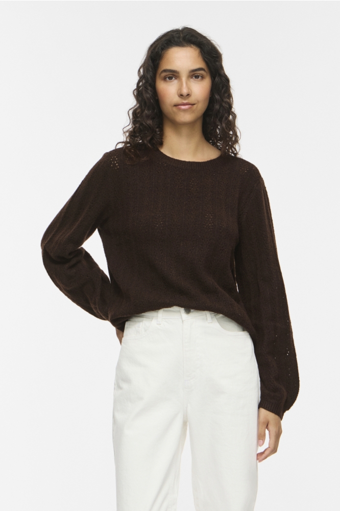 Vila bruine dames trui | Model vooraanzicht