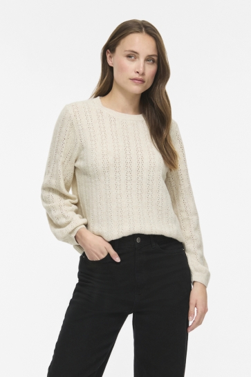 Vila viliga pointelle l/s o-neck top -no Beige
