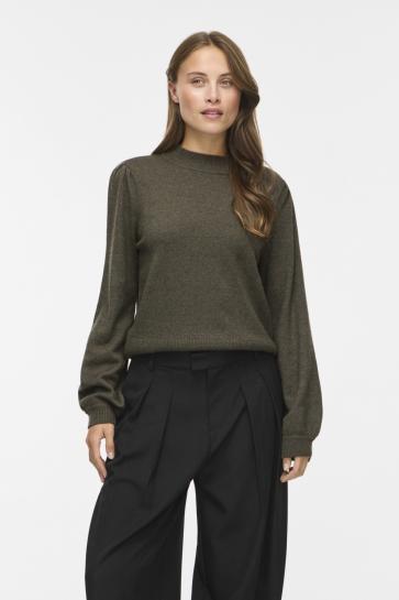 Vila Trui VIRIL TURTLE-NK BALLOON L/S TOP - N 14084179 FOREST NIGHT/ DARK MELANGE