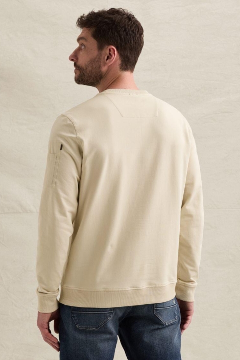 PME legend beige heren sweater | Model achteraanzicht