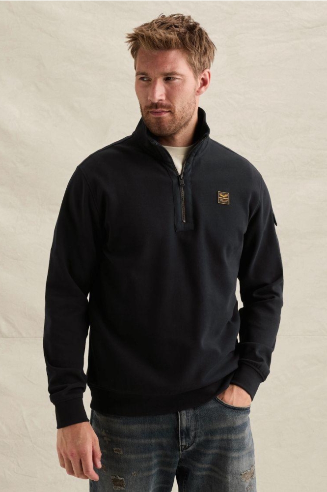 PME legend blauwe heren sweater | Model vooraanzicht