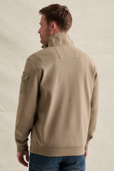 PME legend taupe heren sweater | Model achteraanzicht