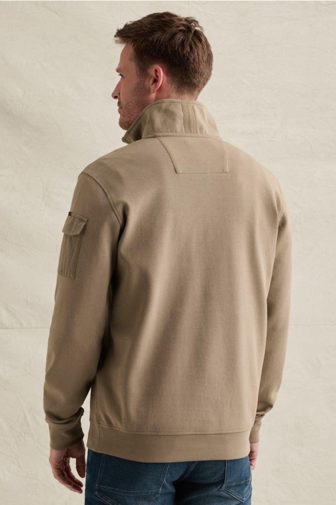 PME legend taupe heren sweater | Model achteraanzicht