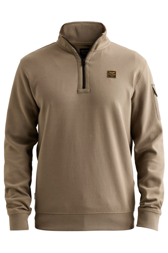 PME legend taupe heren sweater | Vooraanzicht