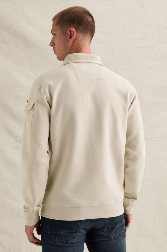 PME legend beige heren sweater | Model achteraanzicht