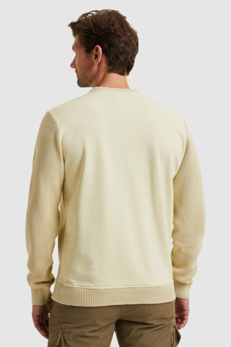 PME legend beige heren sweater | Model achteraanzicht