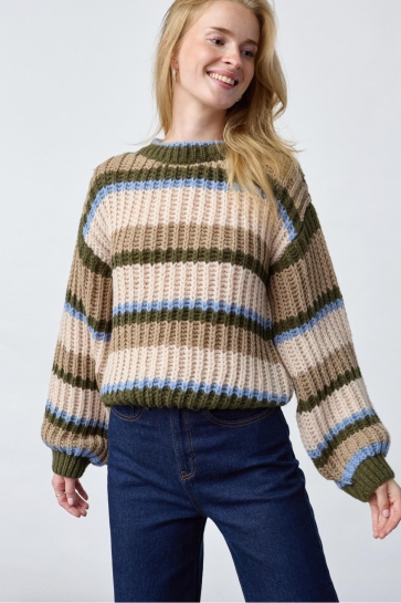SisterS point Trui KRISSY LS PU 20159 Dark Olive Combo