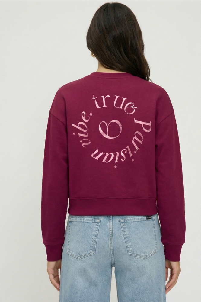 Cars bordeaux dames sweater | Model achteraanzicht