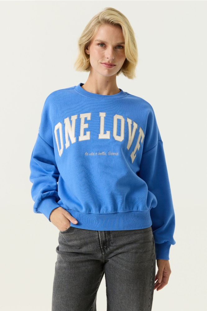 Garcia blauwe dames sweater | Model vooraanzicht