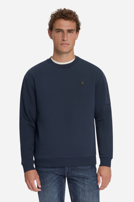 NO-EXCESS blauwe heren sweater | Model vooraanzicht
