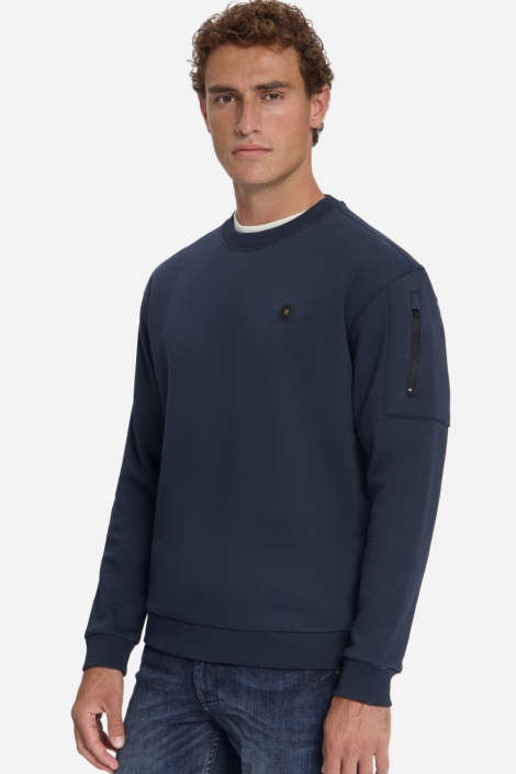 NO-EXCESS blauwe heren sweater | Model zijaanzicht