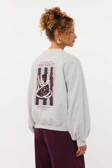 Ydence grijze dames sweater | Model achteraanzicht