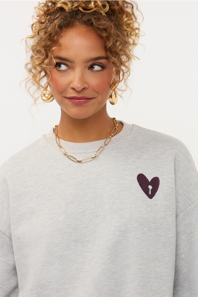 Ydence grijze dames sweater | Model vooraanzicht
