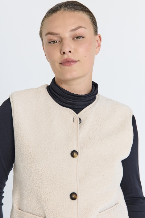 Freequent ecru dames gilet | Model vooraanzicht