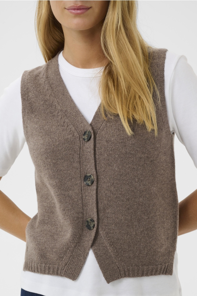Part Two taupe dames gilet | Close up